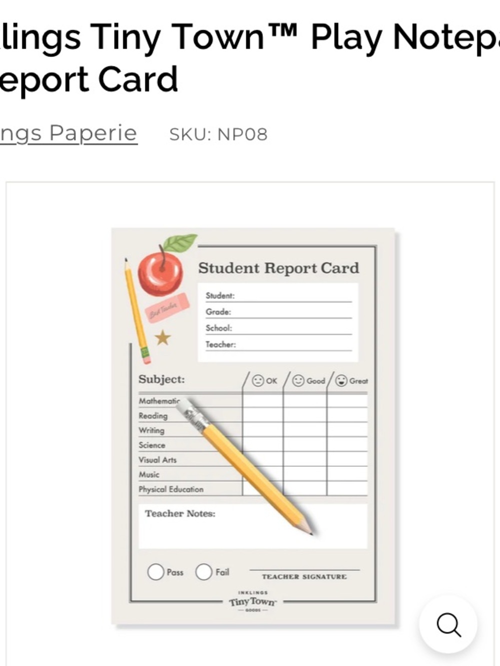 Student Report Card Notepad Play Sheets - Cream & Yellow